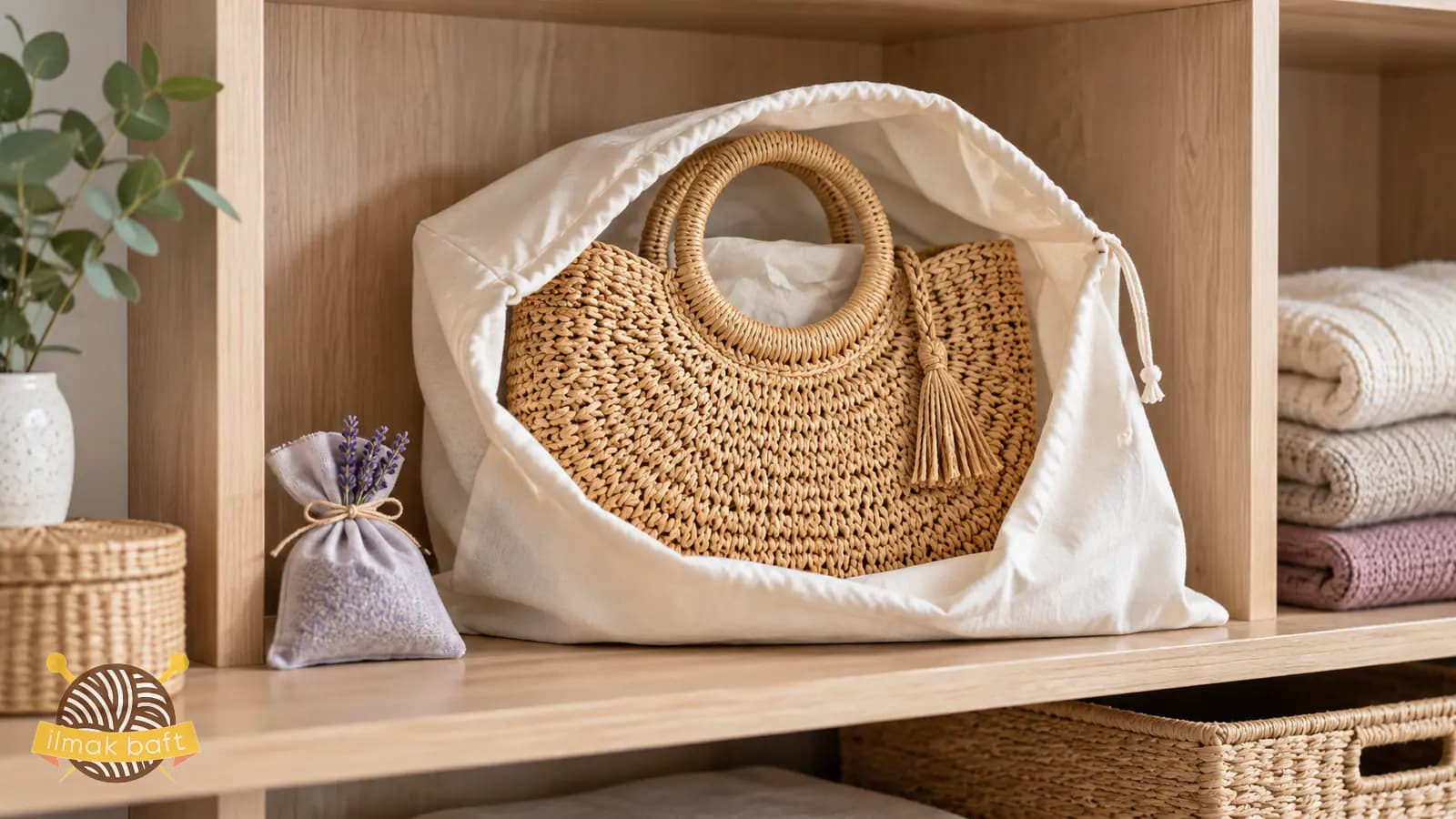 نگهداری کیف رافیا در کیسه پارچهای تنفسپذیر و حفظ فرم آن